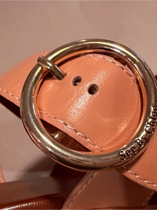 See By Chloé Caramel Tan Leather Flat Sandals Gold Buckle EU 38 / US 8 NEW main image 1